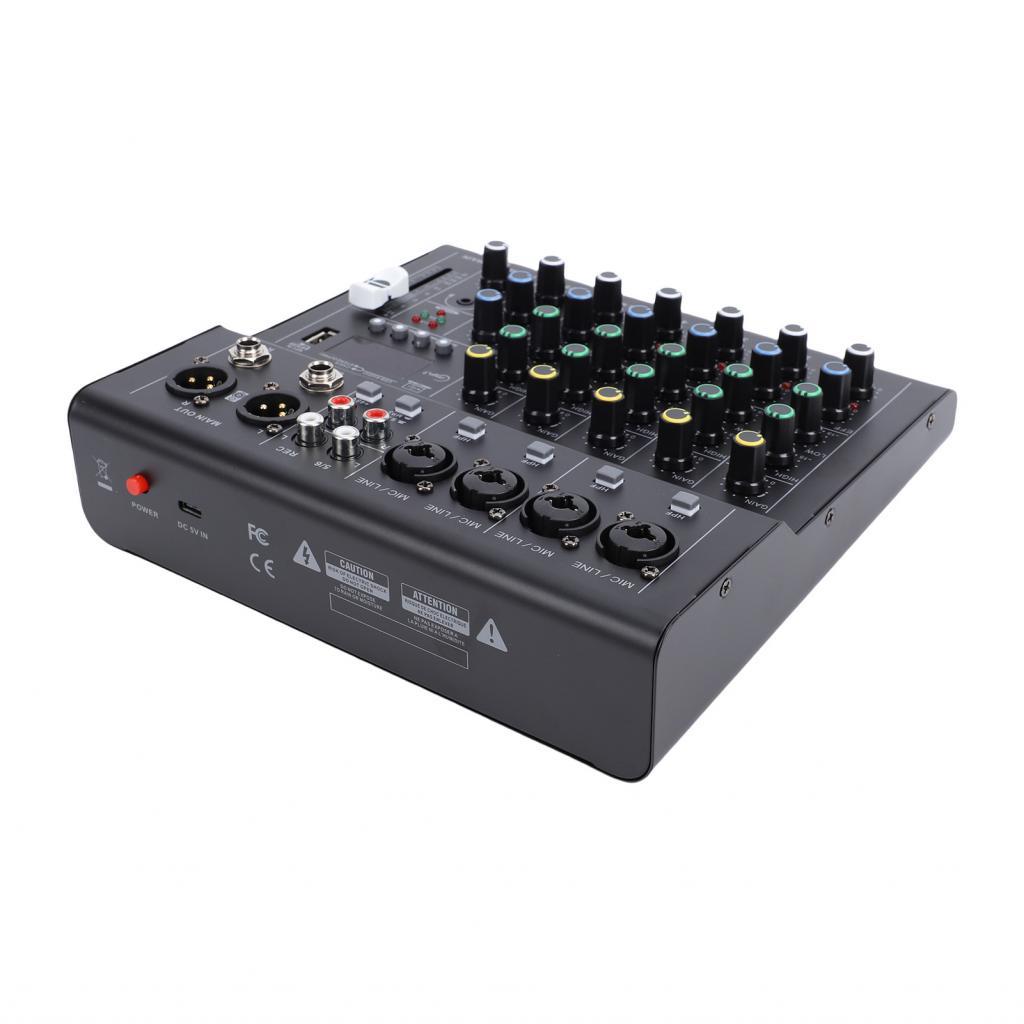 Journalfamily1-BR Mini mixer de som de 6 canais controlador de DJ com BT MP3 Player 48V Phantom Power Amplificador de