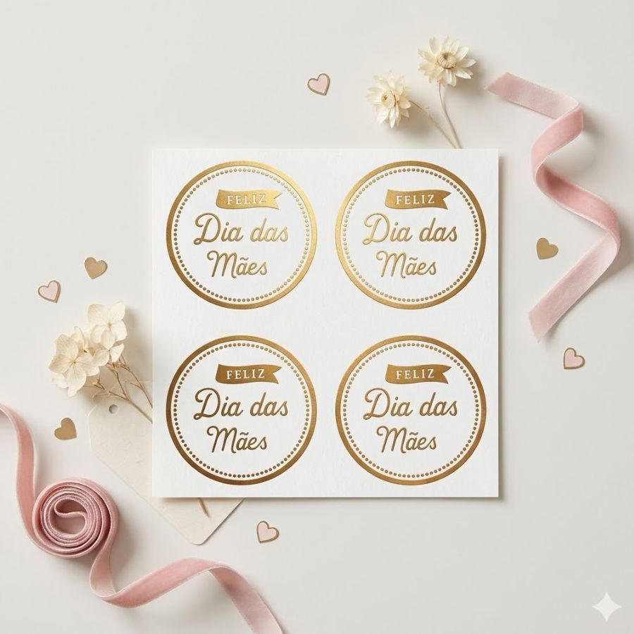 Adesivo Redondo Feliz Dia Das Mães - Ref.2088 -  Hot Stamping - 4cm - 50 unidades - Stickr - Rizzo