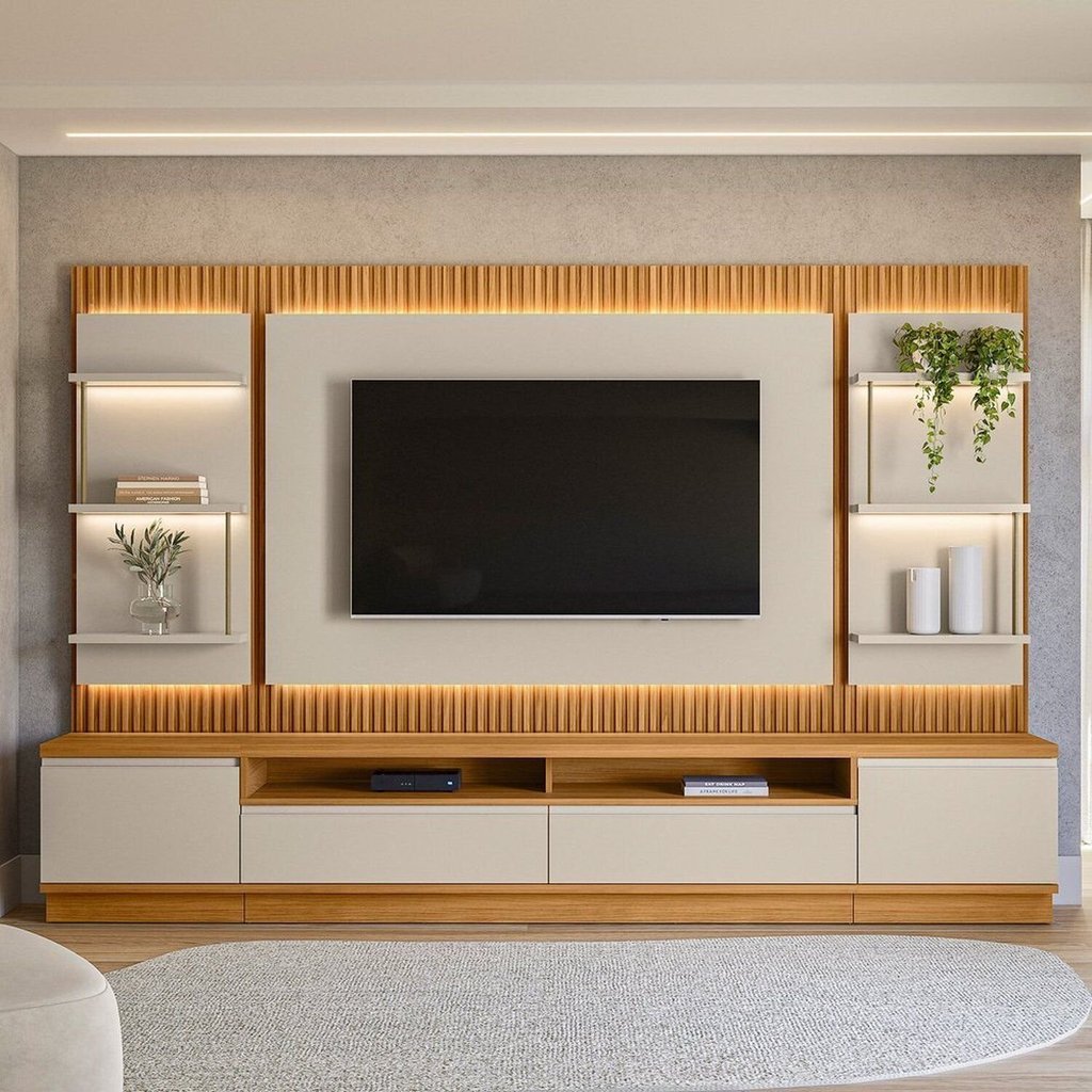 Rack com Painel Ripado para TV até 70 Polegadas com LED MDF 297CMX198CM São Paulo Branco 297