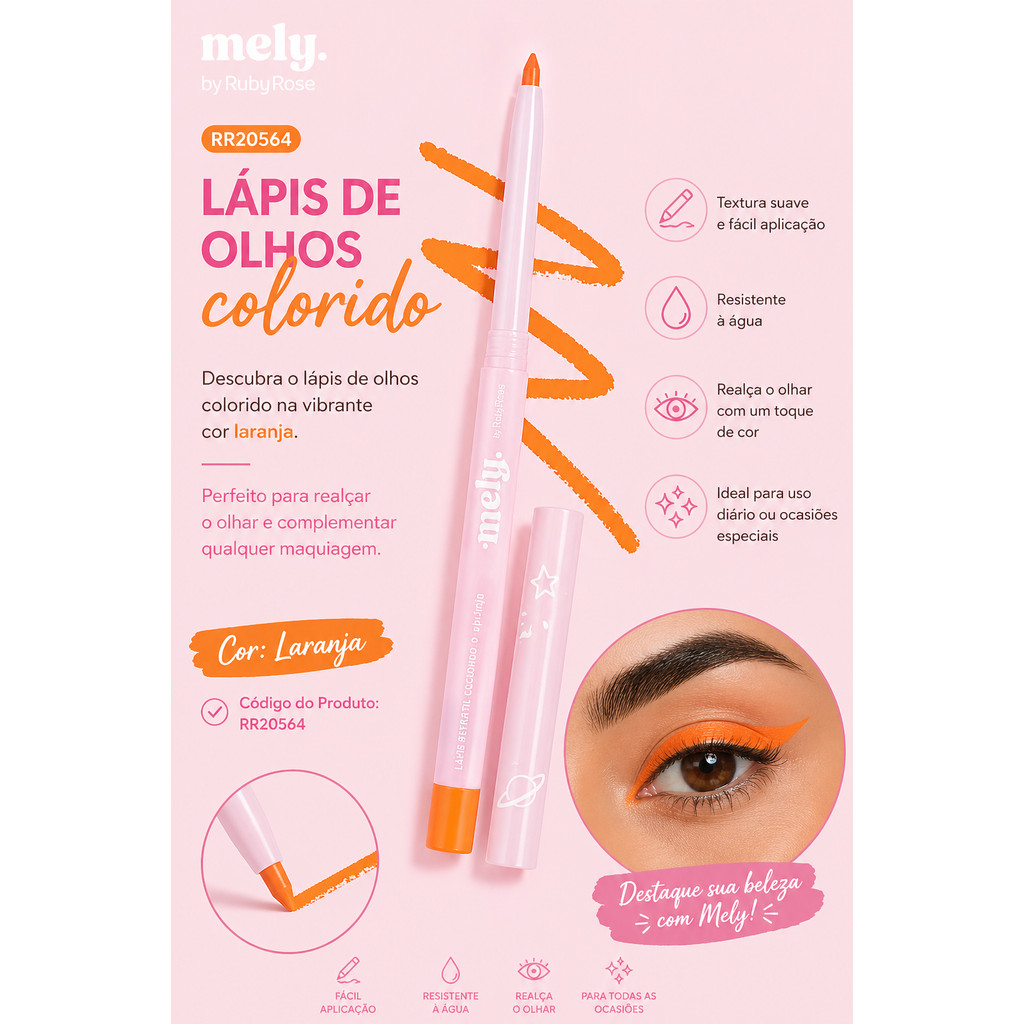 LAPIS DE OLHOS E DELINEADOR LARANJA  MELU RUBYROSE