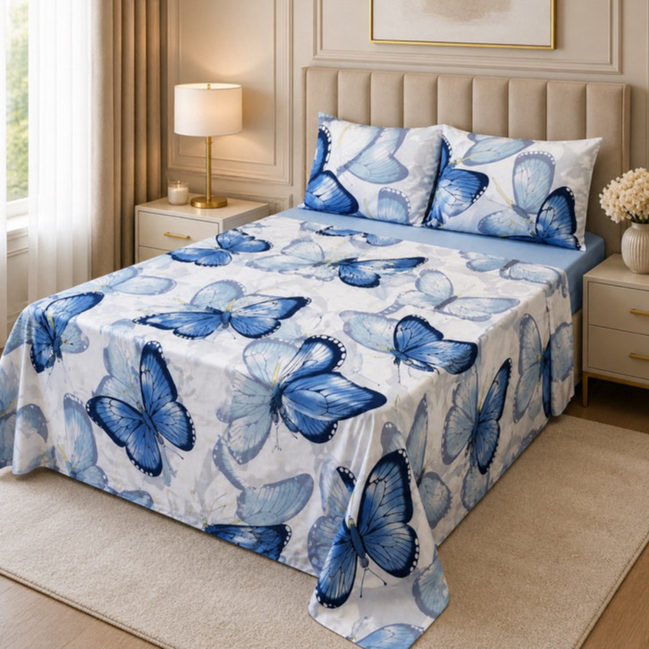 Kit Lençol 4 peças Cama Casal/Queen Estampado/Liso C/Elástico Micropercal 500 Fios Toque de Algodão