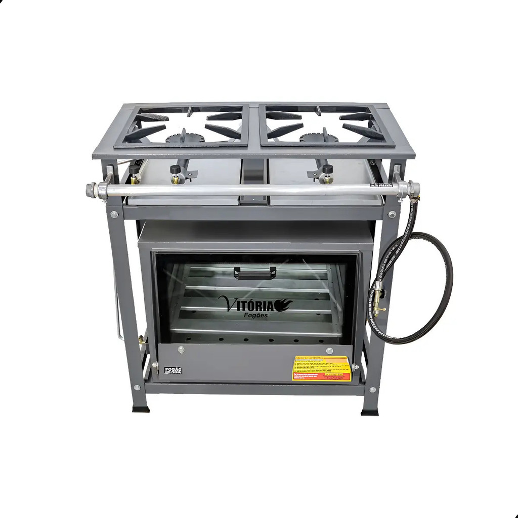Fogão Alta Pressão Industrial Aço 2 Bocas 30x30 Com Forno