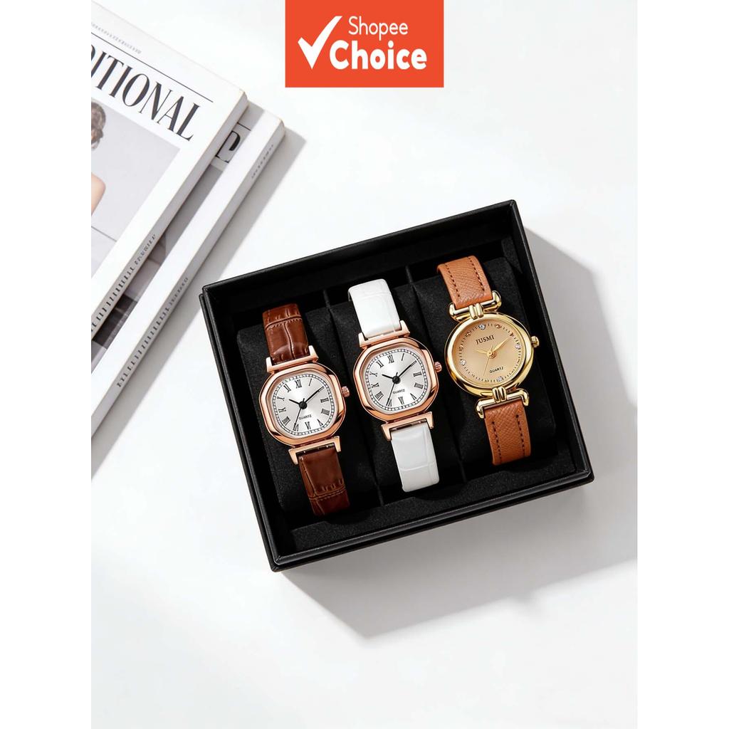 3 Pçs Conjunto Retro Luxo Feminino Relógio De Quartzo Estilo Francês Commuter Relógios De Pulso Para Senhoras Do Escritó
