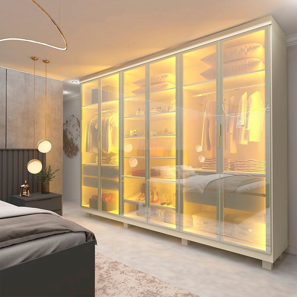 Guarda-roupa Casal 6 Portas, com 6 Portas Reflecta com Pés com Led Imperatriz 100% MDF Yescasa Off White