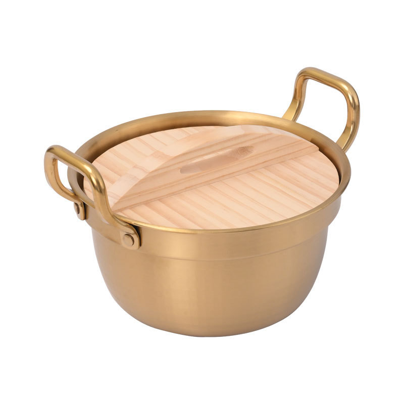 Estilo coreano 304 aço inoxidável orelha dupla pote de macarrão instantâneo macarrão cozinhar panela de sopa pequena pan