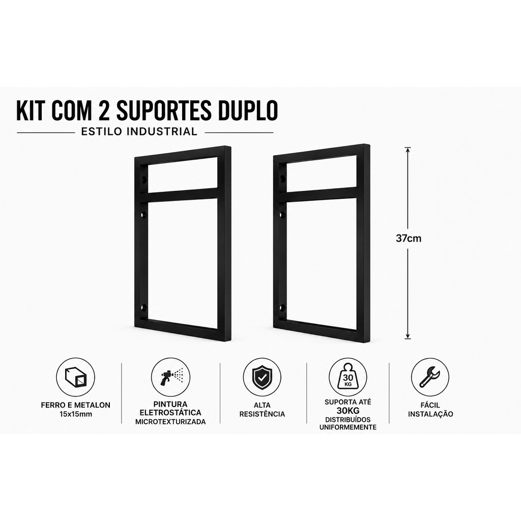 Kit com 2 Suporte Prateleira suspensa estilo Industrial