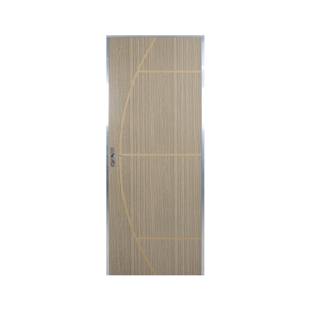 Kit Porta de Madeira Decorada 212x85cm com Batente de Aluminio 3,6cm Gáucha MGM Abertura Direita Marrom/Carvalho Alpha