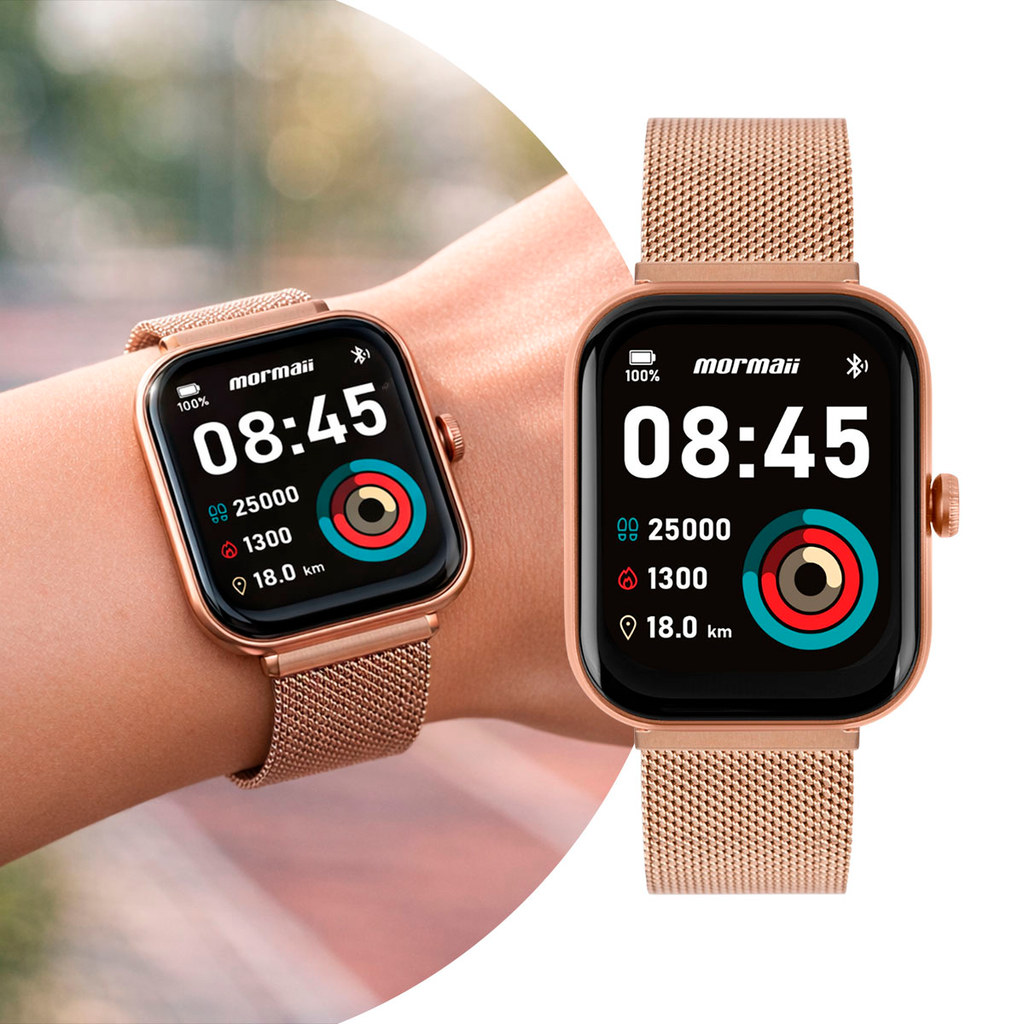 Smartwatch Relógio Inteligente Feminino Rosa com Caixa de Polímero e Pulseira de Aço Inoxidável Fashion Mormaii
