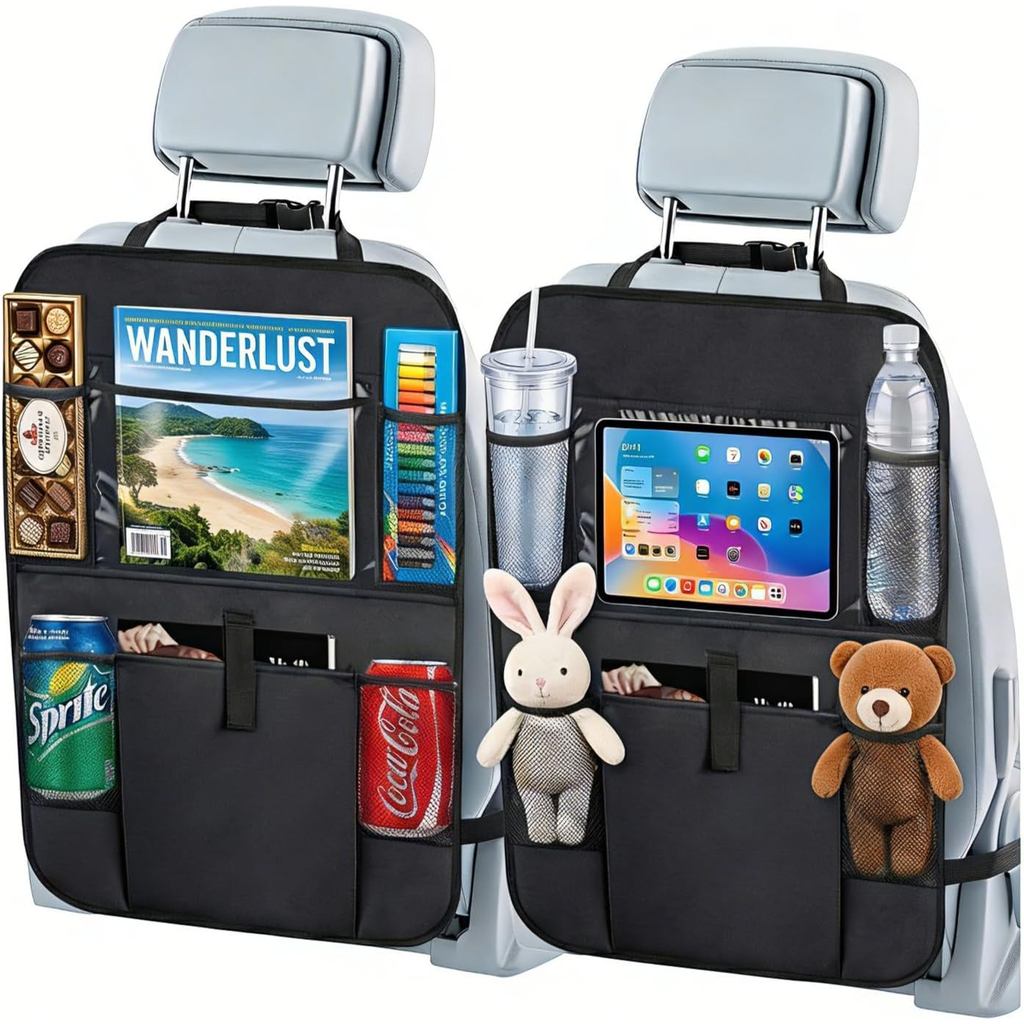 Organizador para Banco Traseiro de Carro com 12 Bolsos de Armazenamento, Suporte para Tablet com Tela Sensível ao Toque 