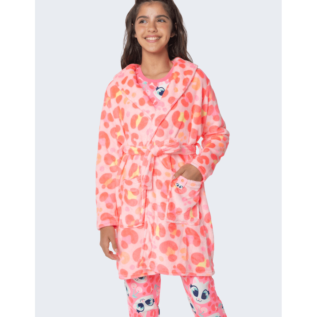 Roupão Teen Manga Longa Soft Gata Cereja - Puket