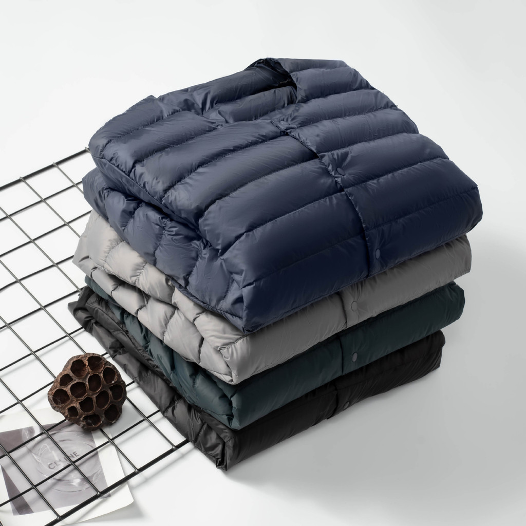 Jaqueta Masculina de Inverno e Outono com Gola Redonda, Leve, Sem Gola, Quente, Simples, Cor Sólida, Com Botões, Casaco