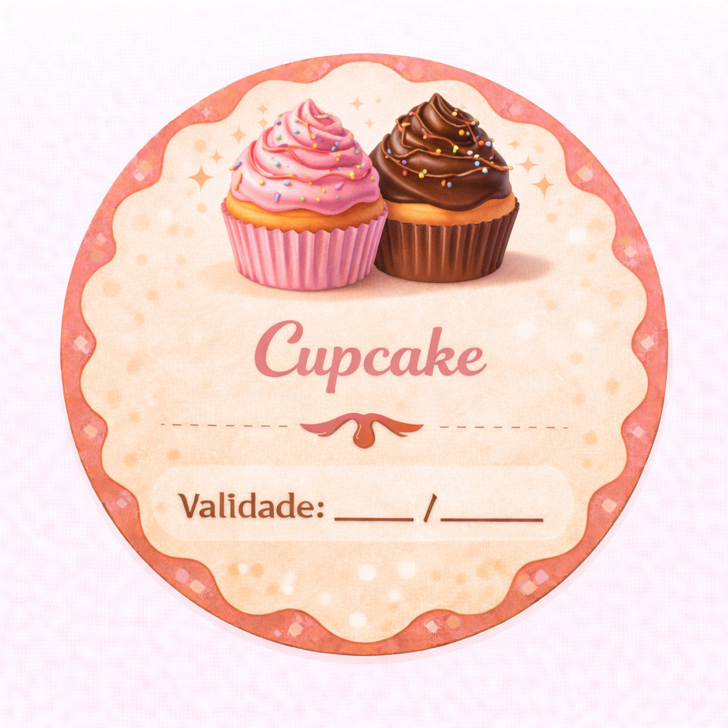 Adesivos 5x5cm para Sacolinhas CUPCAKE | Etiqueta IMPERMEÁVEL Decorativa Doceria Bolo de Pote Confeitaria inpermeável