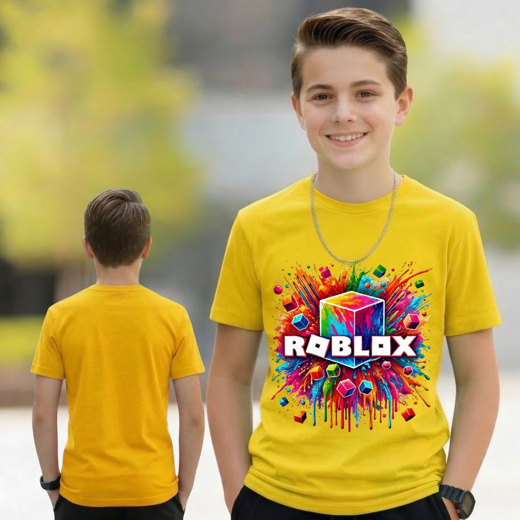 Conjunto Roblox Cubo: Camiseta estampada Short Preto 100% Algodão Confort Premium Presente Criança Tendência 2026