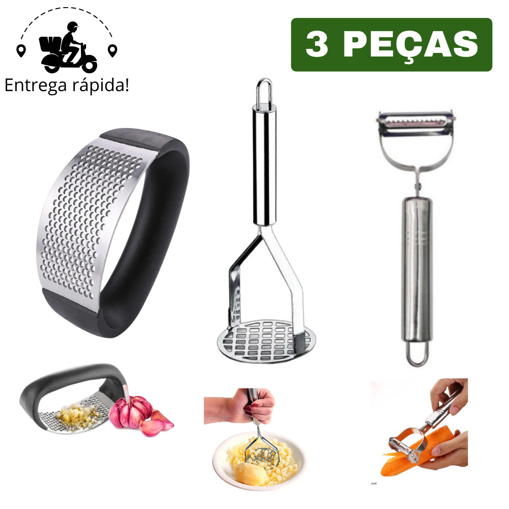Kit Amassador de Batata Descascador e Esmagador Aço Inox Cozinha achadinhos da shoppe casa baratinho CP