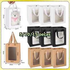 5/10/15 Saco de presente tipo tote com janela transparente saco de papel sacola de compras saco para embalagem presente