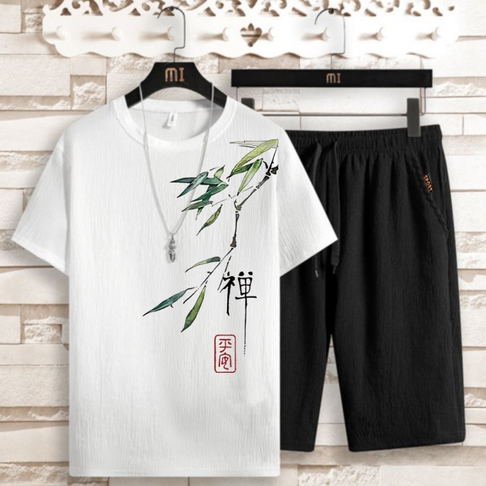 Terno Casual masculino esportes verão estilo fino gelo seda Shorts de manga curta roupas da moda roupas masculinas um co