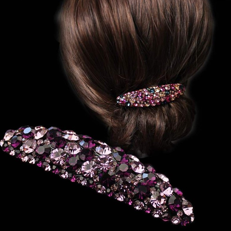 Grampo de cabelo grande de strass Temperamento simples Clipe de mola cravejado de diamantes Grampo de cabelo Horizontal 