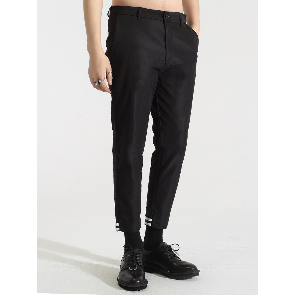 Moda masculina Original roupas de outono britânico contraste cor fita Curling Casual calças magras masculino fino-ajuste