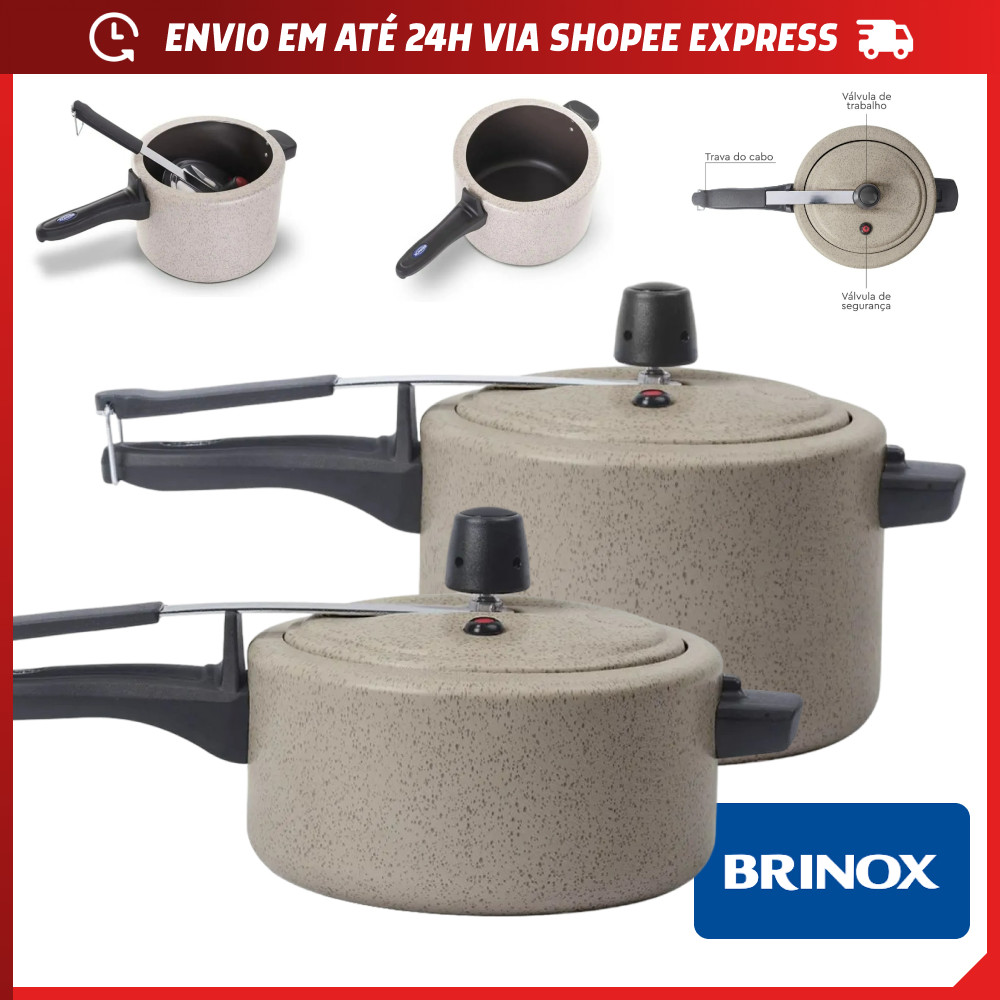 Panela de Pressão Brinox Antiaderente 4.5L ou 3L Vapt Ceramic Life Vanilla 20cm