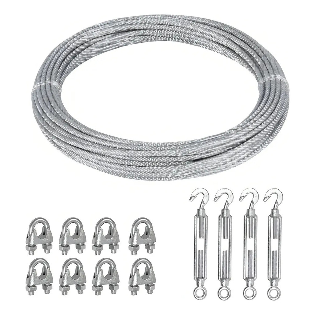 Varal De Parede 30m ou 50m Metros Reforçado Cabo Aço Revestido Pvc 4mm + 4 esticador + 8clips Encapado