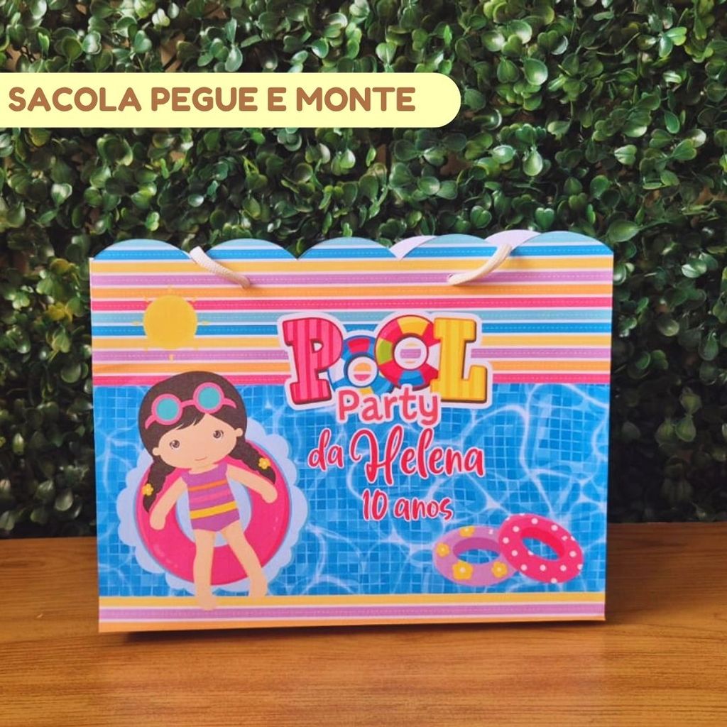 Sacola personalizada POOL PARTY MENINA  | Lembrancinhas personalizadas | Mimos | Aniversário infantil | (PEGUE E MONTE)