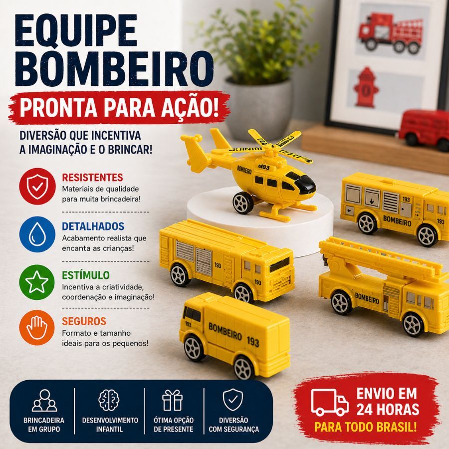Kit 5 Carrinhos Miniatura Fricção Equipe De Obras Brinquedo