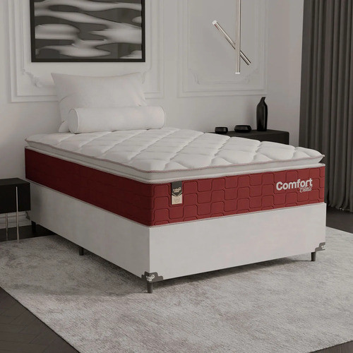 Cama Box Viúva + Colchão Comfort Class Pillow Top 128x188 Vinho/suede Branco