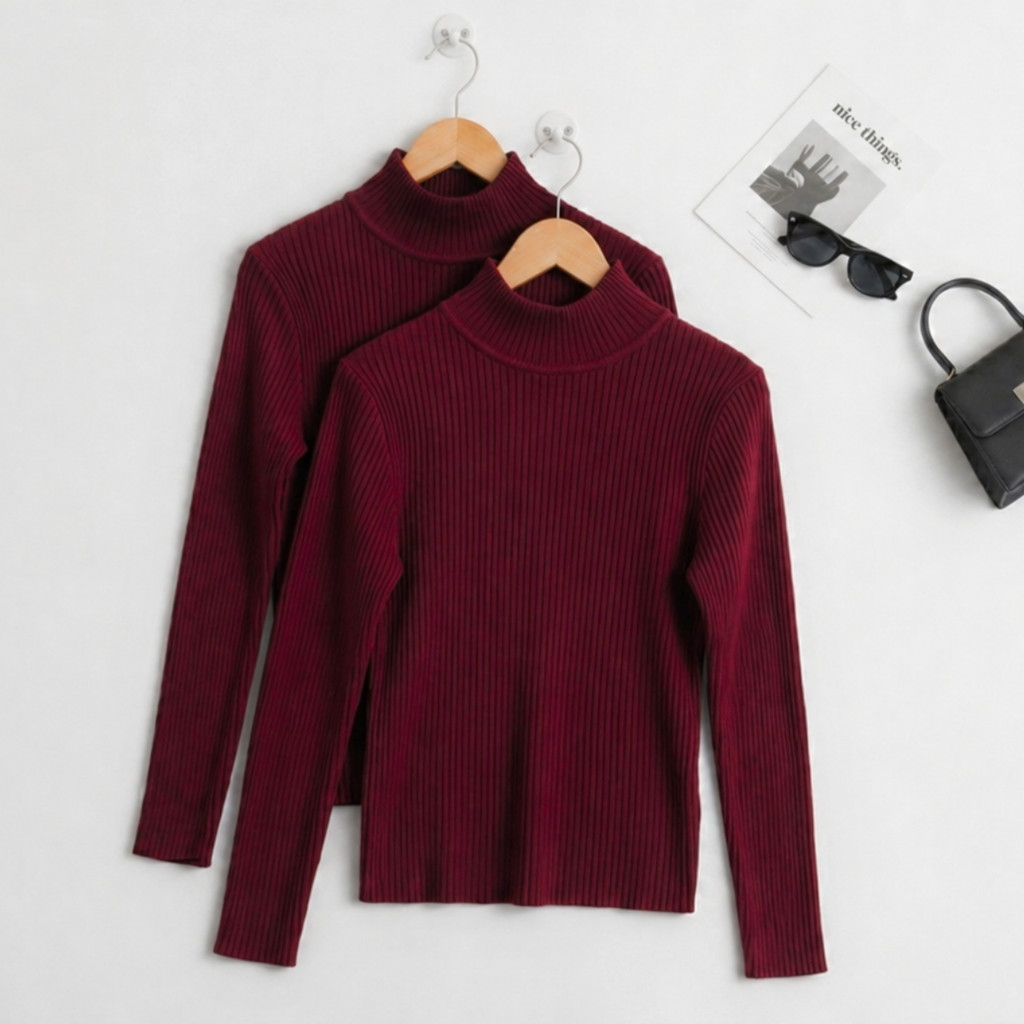 Kit 2 Blusa Feminina Canelada Cacharrel Gola Alta Confortavel Elegante Segunda Pele Suéter Liso