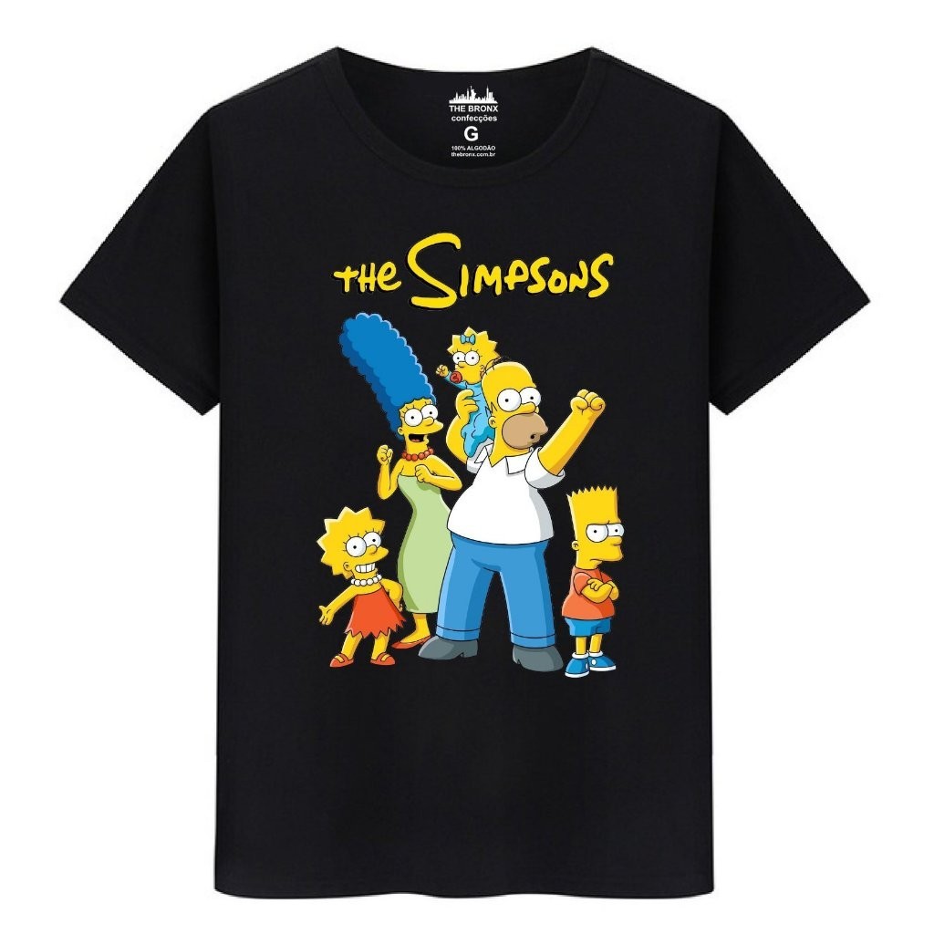 Camiseta Masculina Algodão Tradicional, Adulto, Infantil Os Simpsons Camisa de Criança Elegante