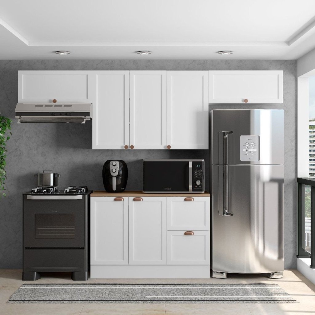 Cozinha Modulada 4 Peças 7 Portas 2 Gavetas Balcão com Tampo Unna Yescasa Branco Sim