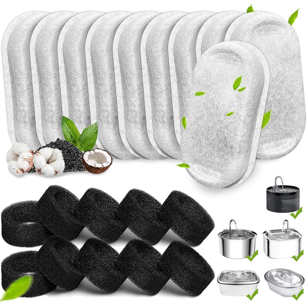 Filtros De Fonte De Água Para Gatos , Substituição Gato De 10 Pacotes Aço Inoxidável 108 Onças/3.2L E 67 2L Fluxo Ajustá