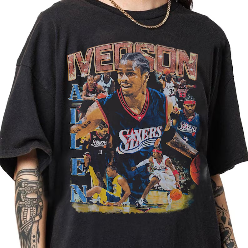 Camiseta Oversized Masculina Feminina Estampa Allen Iverson 76ers, Camiseta Streetwear Basquete Retro, Camiseta Vintag