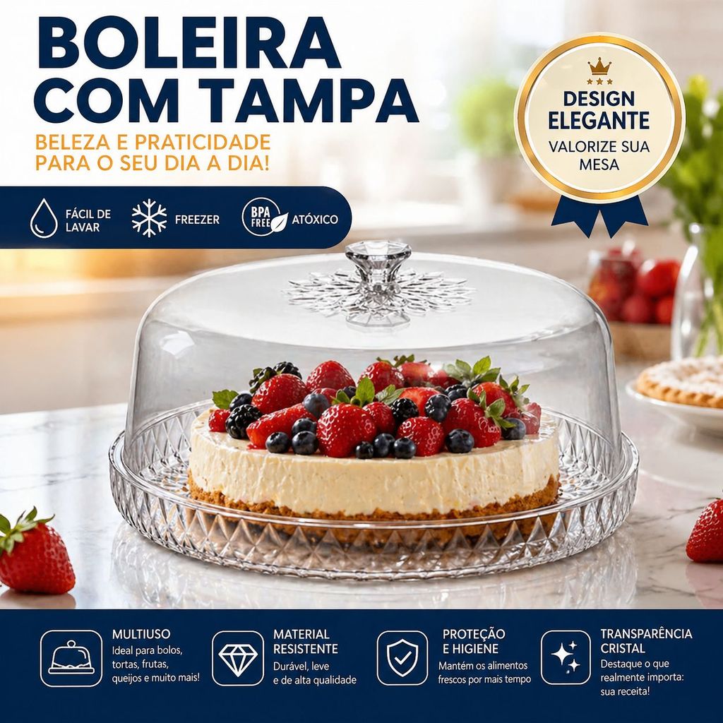Boleira Glamour Acrílico Transparente Porta Bolo Plasútil