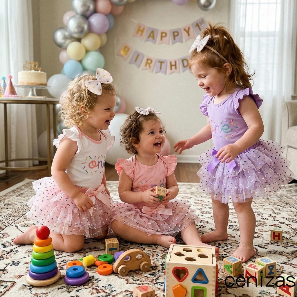 CZN-Baby Girl Primeiro Aniversário Roupa Carta Manga Voadora Macacão Saia De Tule E Tiara Com Arco Conjunto De 3 Peças D
