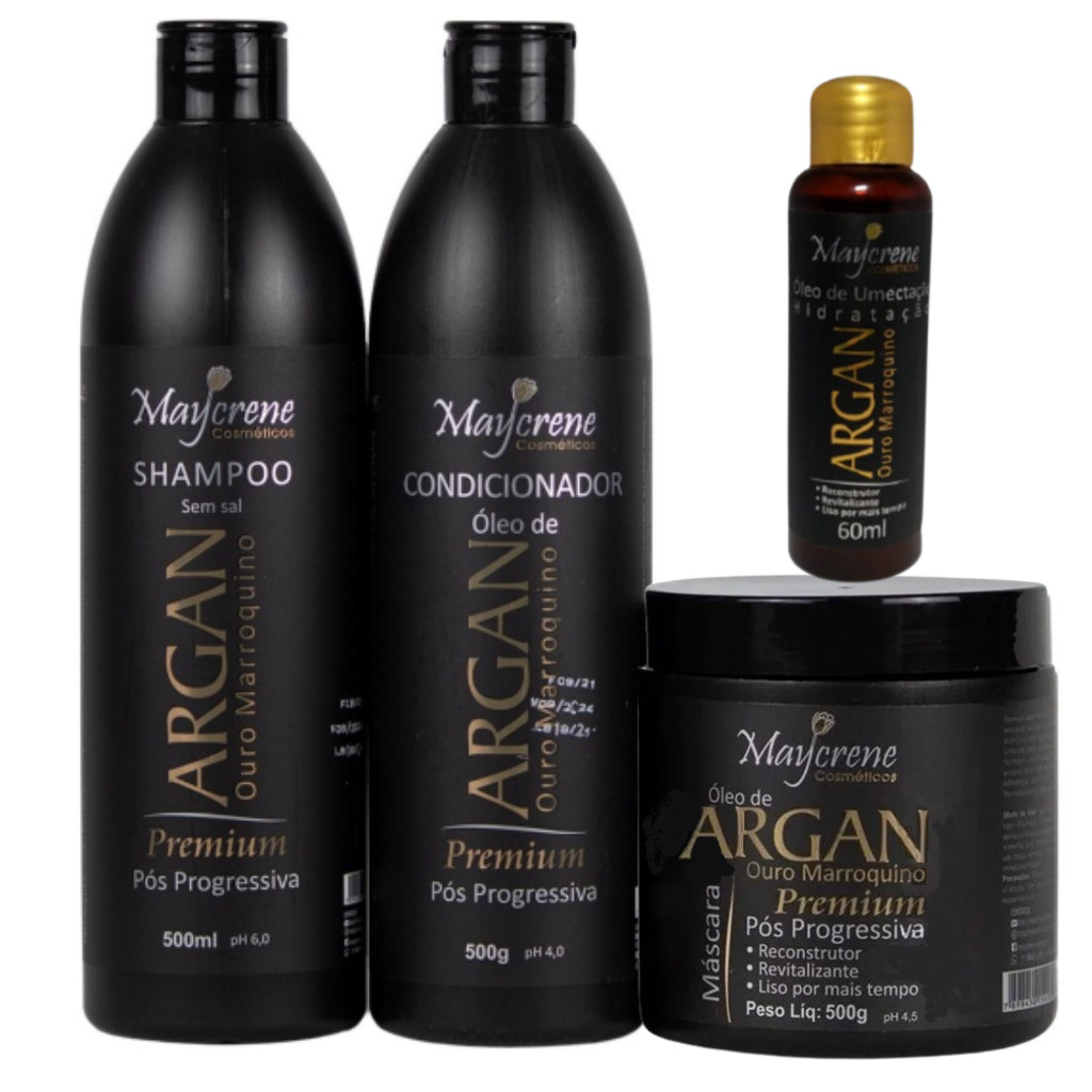 Kit Pós Progressiva Óleo De Argan Ouro Marroquino Maycrene 4 Produtos (SH+COND+MASC+ÓLEO UMECTANTE )