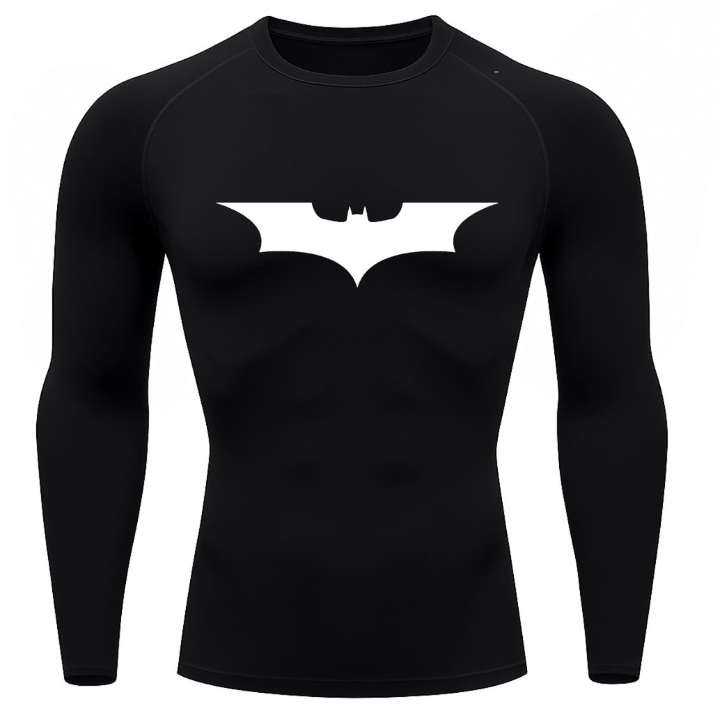 Camiseta Compressão Proteção Uv 50+ Manga Longa Herói Batman Homem Morcego Rash Guard