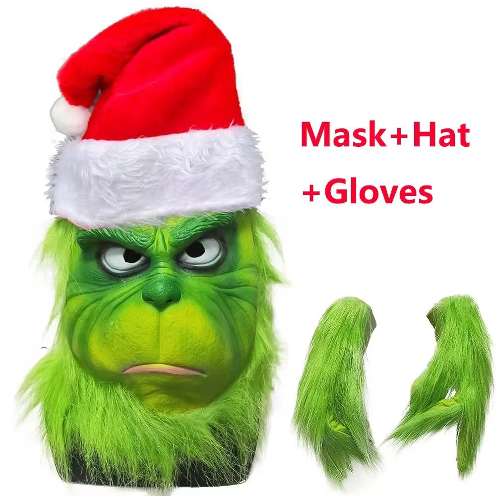 Máscara Grinch Verde Natalhalloween Cosplay Adereços De Monstro De Pele