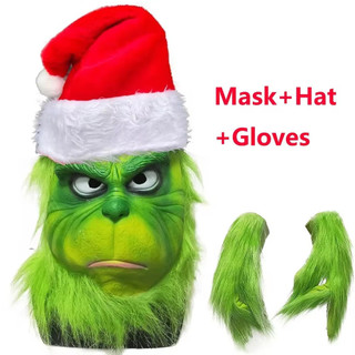 Máscara Grinch Verde Natalhalloween Cosplay Adereços De Monstro De Pele