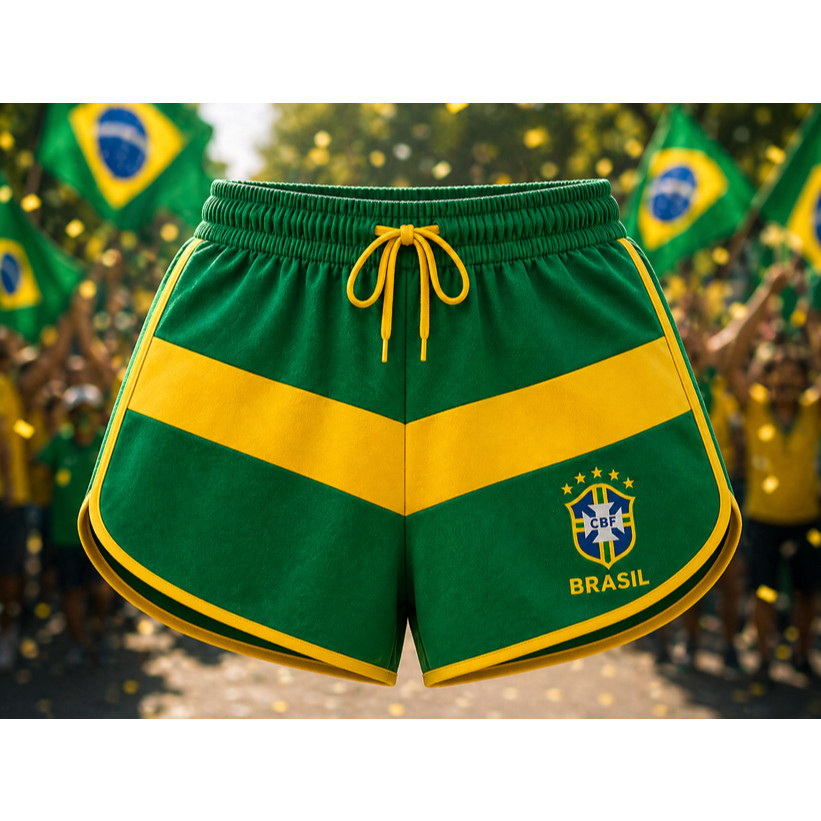 Bermuda Curta Feminina do Brasil Virginia Levanta Bumbum Copa Verde e Amarelo