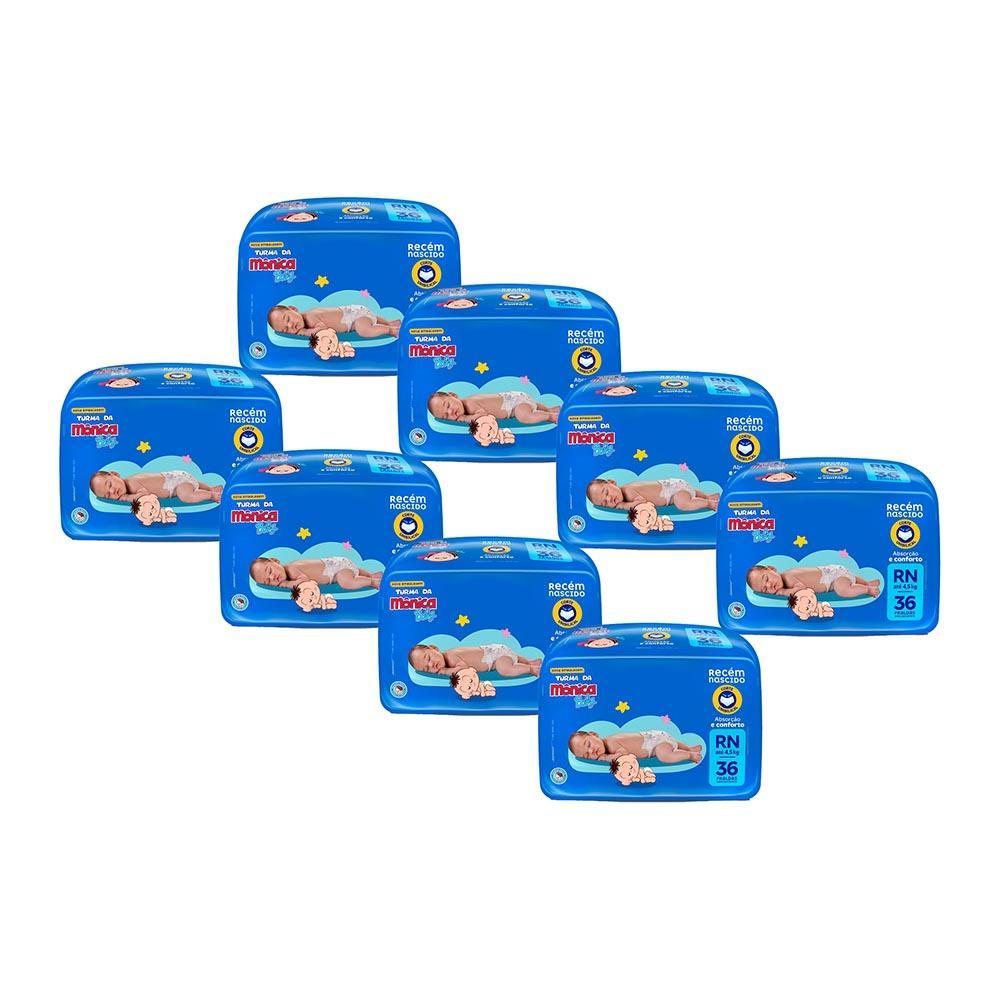Kit 8 Fraldas Turma da Mônica Baby Jumbo RN com 36un cada