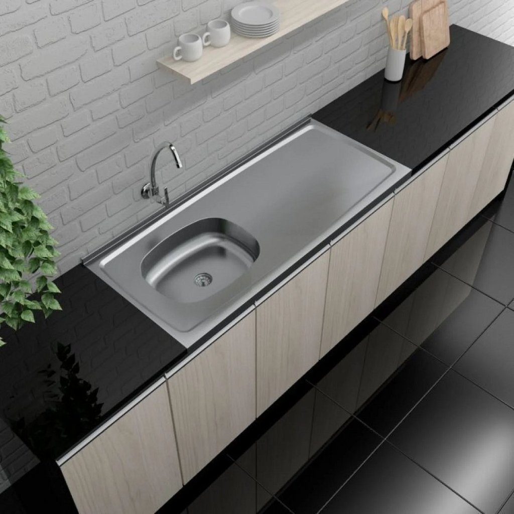 Pia de Cozinha em Aço Inox de 120CMX53CM Deslocada para Esquerda Concretada Lisa com Válvula Bali Para esquerda
