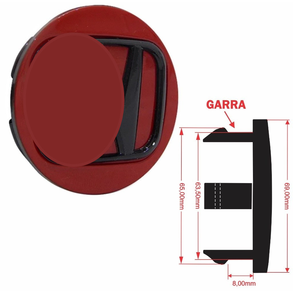 Calotinha Calota Centro 69,00mm H vermelho alto-relevo preto NEW CIVIC CRV HRV ACCORD 3D