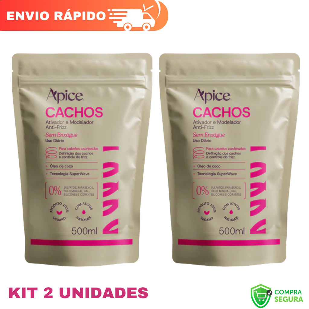 Kit 2 Refil Ativador E Modelador De Cachos Apice Vegano Anti Frizz Creme De Pentar Uso Diário 500g