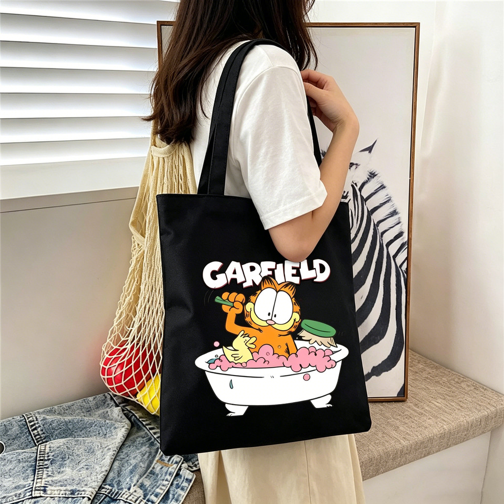 Bolsa de Lona Ecológica Fofa do Garfield, Bolsa de Ombro Leve para Estudantes e Trabalhadores de Escritório, Várias opçõ