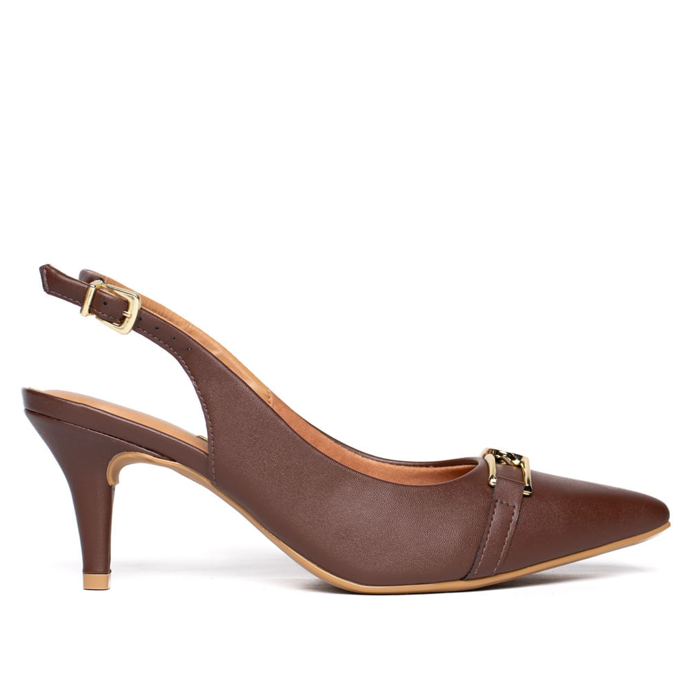 Sapato Feminino Slingback Vizzano Pelica Marrom Elegante Confortável