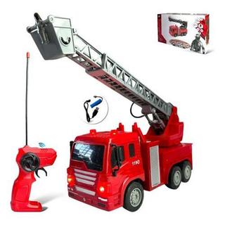 Carrinho Controle Remoto Bombeiro Caminhão Recarregável Luz Cor Vermelho Personagem bombeiro com escada smart toy