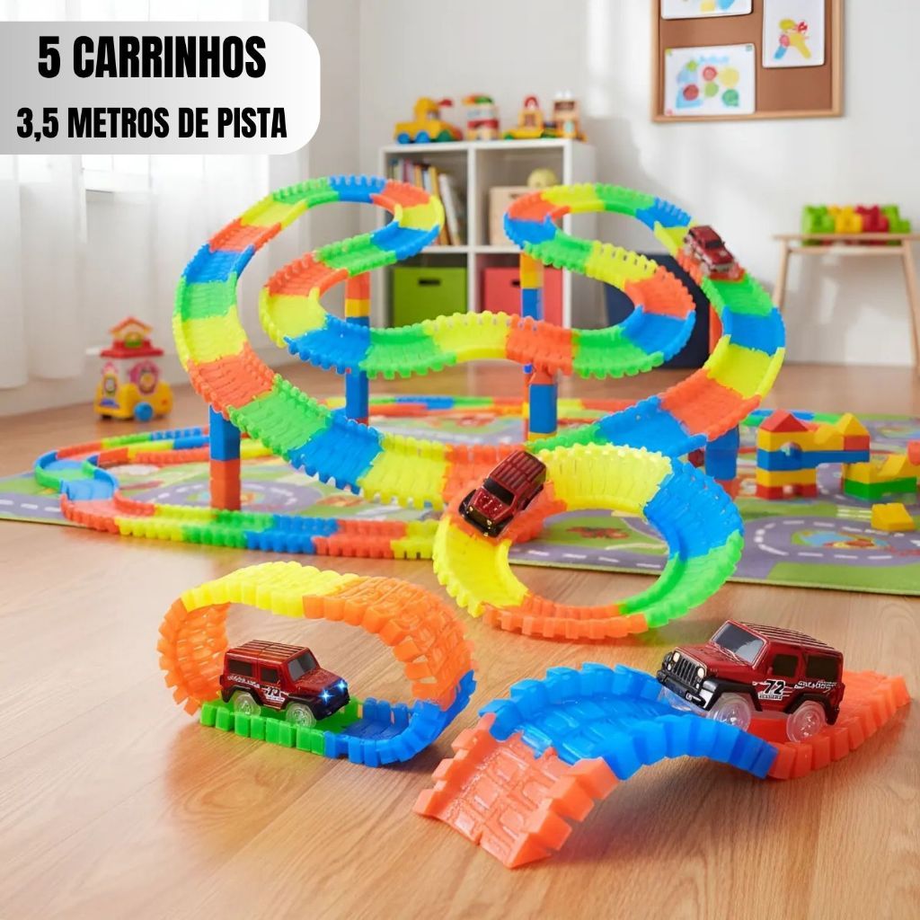 Kit 5 Carrinho E 3,5 Metros De Pista Trilha Maluca brinquedo interativo educativo e para coordenação motora com 280 pç em Oferta na Shopee