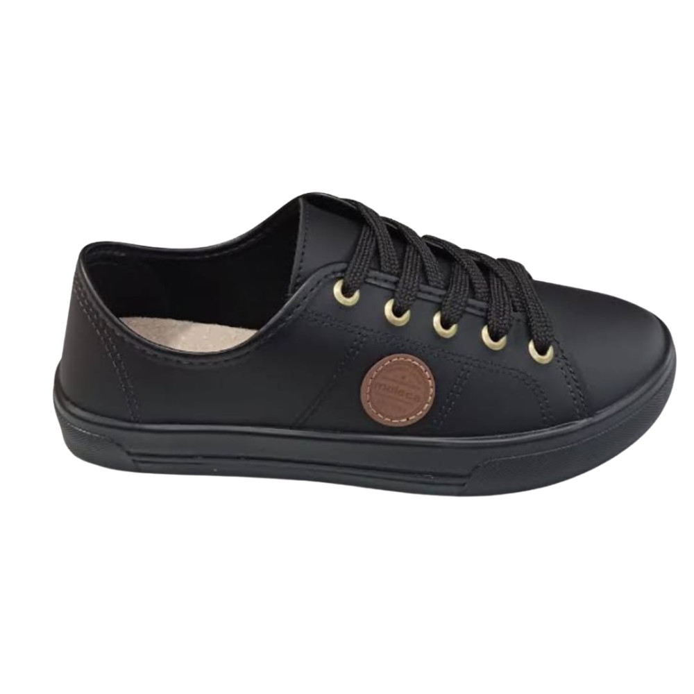 Tenis moleca Adulto feminino Cadarço Casual Napa Sardenha Preto Baixo Lona Liso
