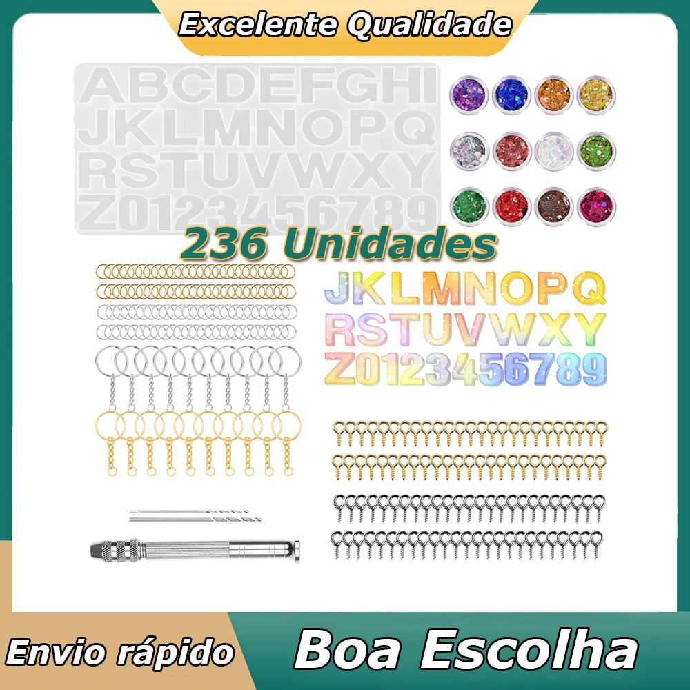 Molde De Chaveiro Com Alfabeto De Resina De Silicone 236pcs  para colar faça você mesmo pingente e chaveiro