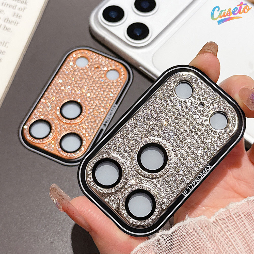 Protetor de Câmera Diamante Strass Glitter Aro Metal Resistente Película Lente Celular Para iPhone 17 Pro Max M004